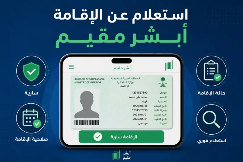 رسم توضيحي لخدمة الاستعلام عن الإقامة في منصة أبشر مقيم.