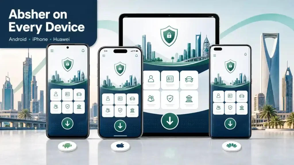 Absher app available on Android iPhone iPad and Huawei devices