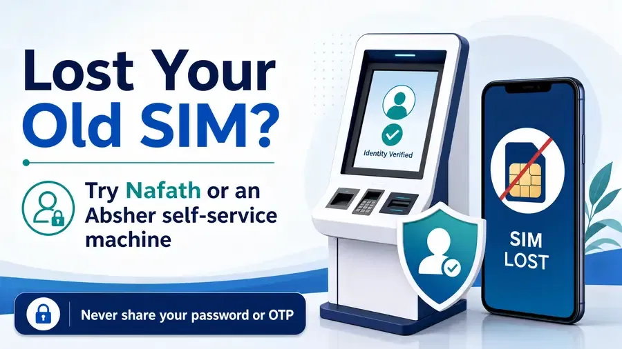If you lose access to your old SIM, you can consider Nafath or an Absher self-service machine for mobile-number updates and identity verification.