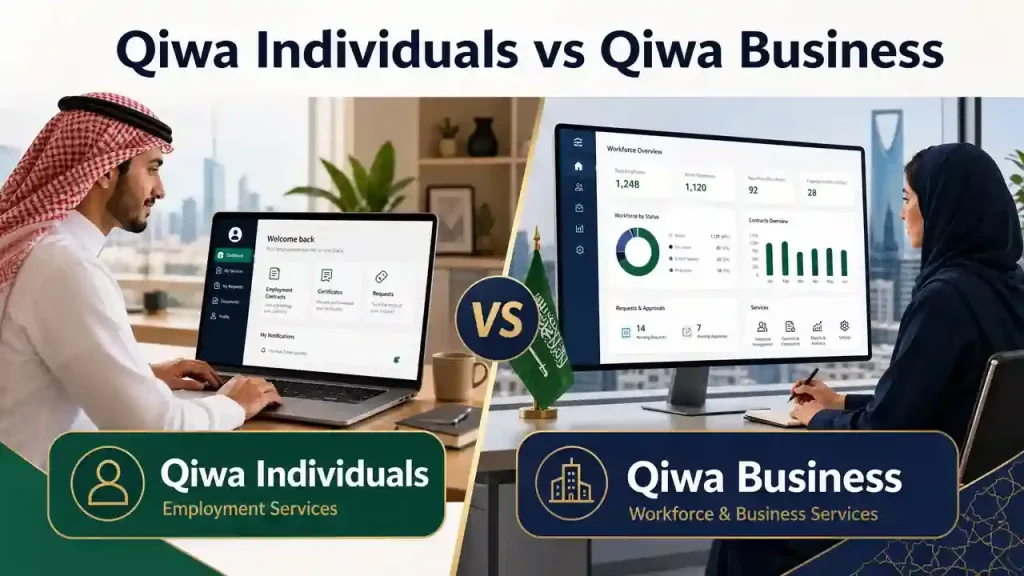 Comparison of Qiwa Individuals employment services and Qiwa Business workforce services