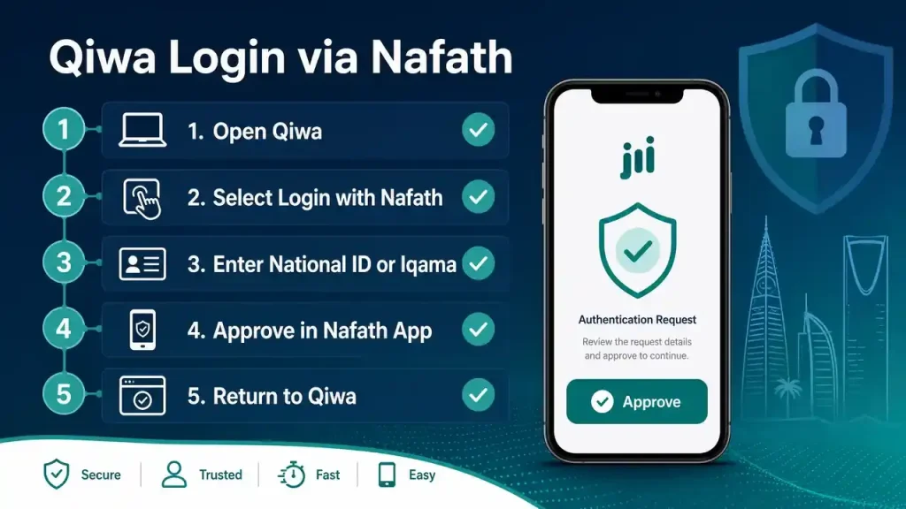 Step-by-step Qiwa login via Nafath using National ID or Iqama and mobile authentication