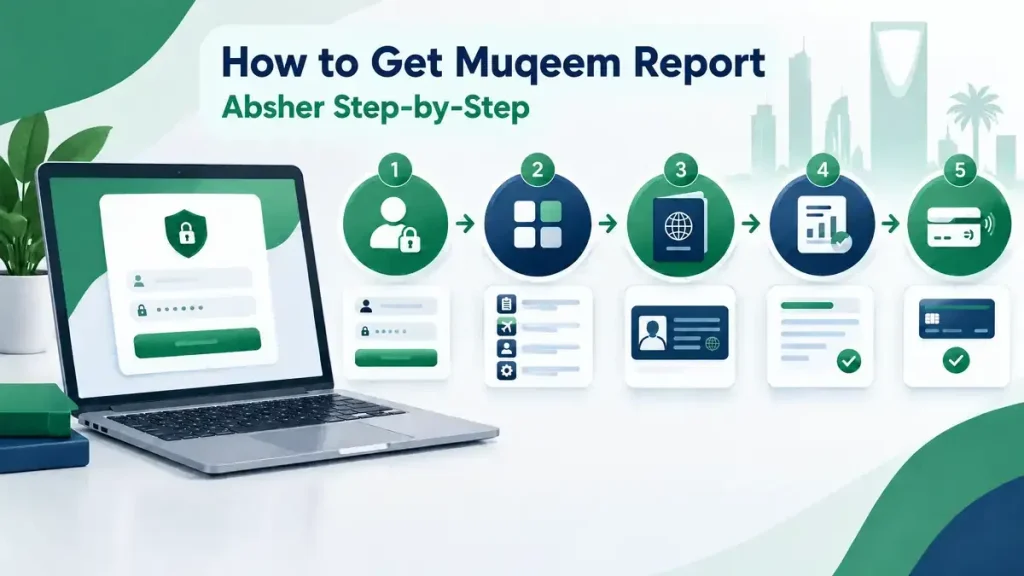 Step-by-step process for requesting a Muqeem Report through Absher
